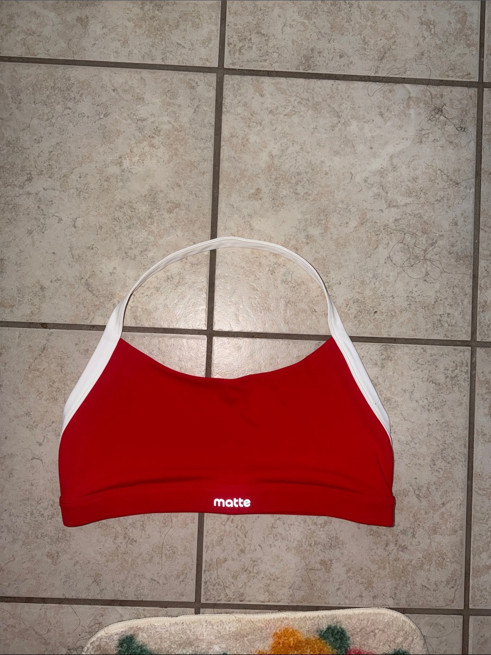 Matte Women's Red Sports Bra with White Straps